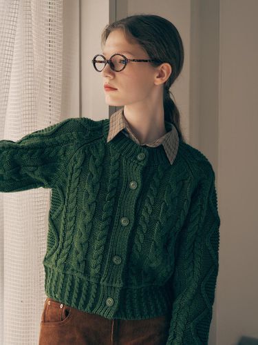 WOOL BLENDED CABLE CARDIGAN GREEN - ROLAROLA - Modalova