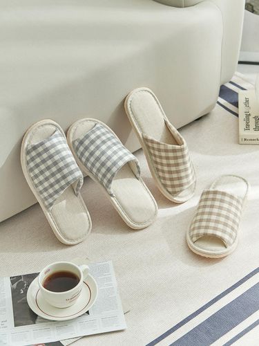 Melan checkered linen slippers - DECOVIEW - Modalova