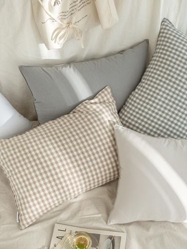 Natural Melan Checkered Washing Pillow Case - DECOVIEW - Modalova