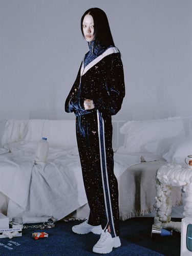 Stars velvet track pants - NAVY - CLUT STUDIO - Modalova