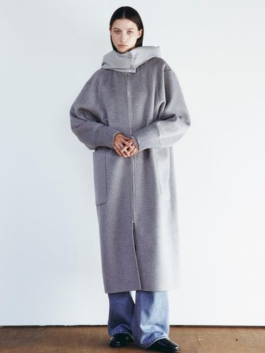 HANDMADE DOWN HOODED COAT [MELANGE GREY] [BLACK] - HACIE - Modalova