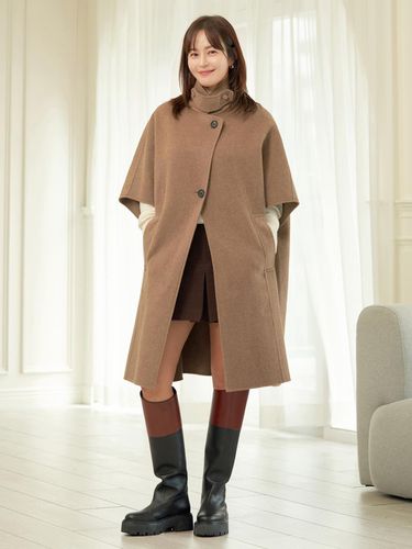 HANDMADE CASHMERE CAPE COAT [MELANGE BROWN] [BLACK - HACIE - Modalova