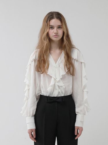 Kkae] V neck ruffle trimming silk blouse_white - CAHIERS - Modalova