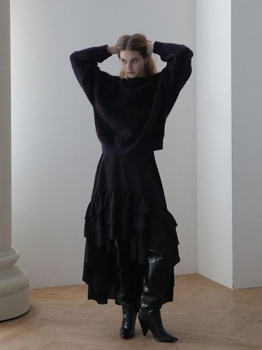 CAHIER] Ruffle tiered unbalanced long skirt_black - CAHIERS - Modalova