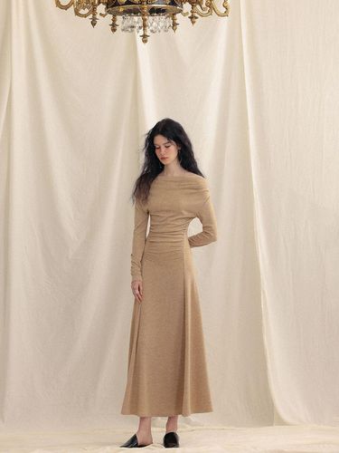 Beige Boat Neck Long Dress - Sincethen - Modalova