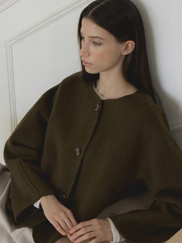 Wool Handmade Slit Round Short Jacket [Khaki] (L154) - L’oiE - Modalova