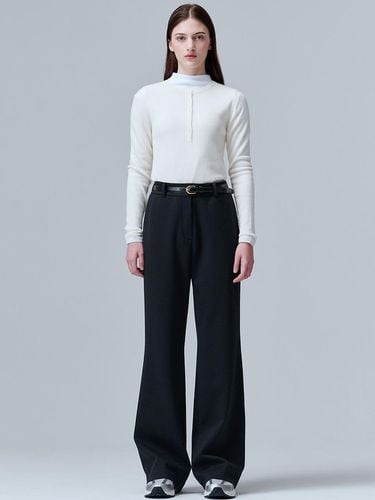 Herringbone Fleece-Lined Wide Flare Pants [] (2152) - MaLoupe - Modalova