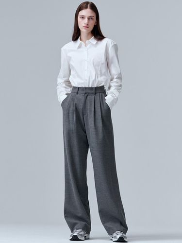 Double Pleated Wool Wide Pants [Grey] (2154) - MaLoupe - Modalova