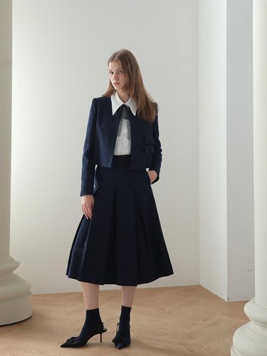 Kai Zienne] Tweed Set Up Pleats Midi Skirt_Navy B - CAHIERS - Modalova