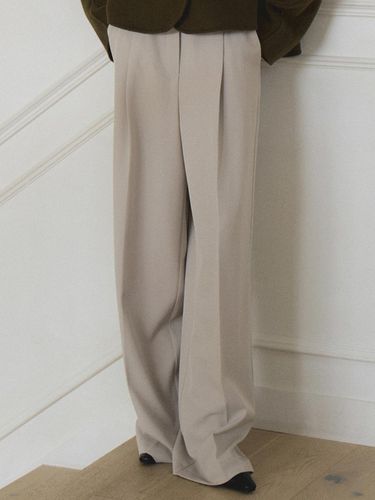 Belted wide straight spandex long slacks cream bei - L’oiE - Modalova