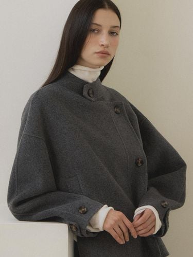 Wool High-neck Handmade Half Box Coat [Charcoal] (L150) - L’oiE - Modalova