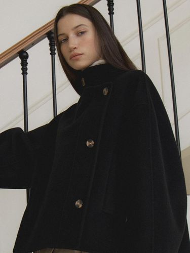 Wool high-neck half box coat [handmade] black L151 - L’oiE - Modalova