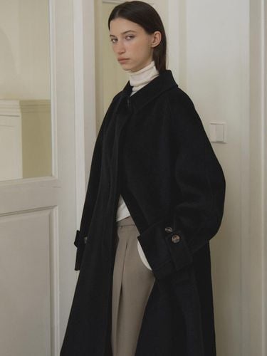 Wool Raglan Hidden Button Long Coat [Black] (L153) - L’oiE - Modalova