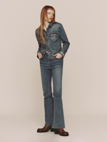 Cotton Blend Bootcut Classic Denim Pants - INSTANTFUNK - Modalova