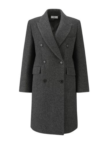 Herringbone Double-Breasted Mid-Length Wool Coat [Gray] (GR_C244MSG554) - CC collect - Modalova