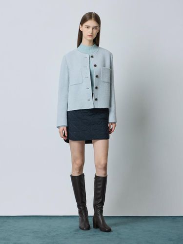 Collarless Boucle Handmade Cropped Jacket [Light Blue] (LB_C244MSG503) - CC collect - Modalova