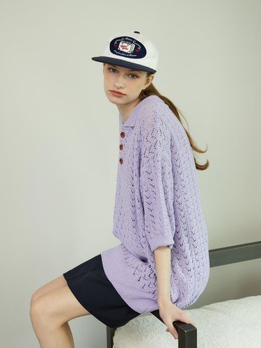 Crochet Punching Polo Knit_purple - KINETO - Modalova