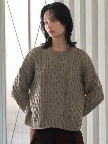 Wool Blend Round Neck Cable Knit Sweater - 320SHOWROOM - Modalova