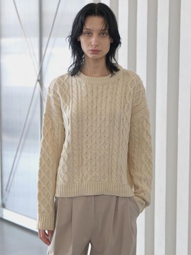 Wool Blend Round Neck Cable Knit Sweater - 320SHOWROOM - Modalova