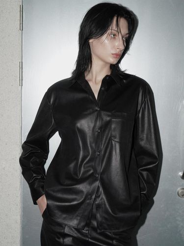 Faux Leather Overshirt Black - 320SHOWROOM - Modalova