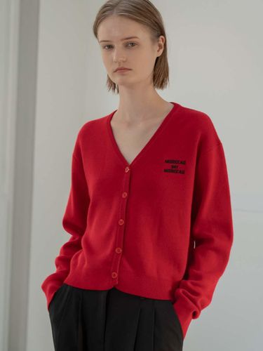 Wool V-neck Logo Cardigan [Red] - MORCEAU PAR MORCEAU - Modalova