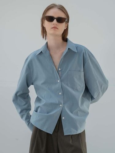 Logo Point Oversized Cotton Shirt [Dark Blue] - MORCEAU PAR MORCEAU - Modalova