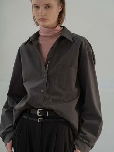 Logo Point Peach-Washed Oversized Shirt [Dark Grey] - MORCEAU PAR MORCEAU - Modalova