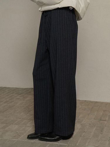 Wool Stripe Wide Slacks [NAVY] - MORCEAU PAR MORCEAU - Modalova