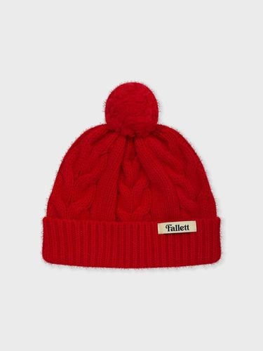 Cable Knit Pom-Pom Beanie [RED] - FALLETT - Modalova