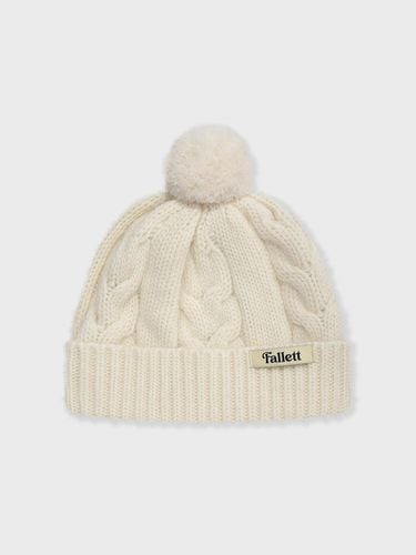 Cable Knit Pom-Pom Beanie [Beige] - FALLETT - Modalova