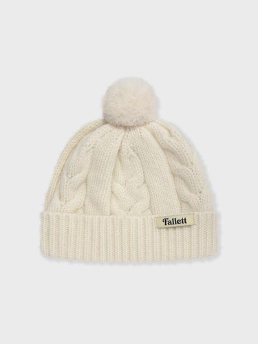 Cable knit pompom beanie beige - FALLETT - Modalova