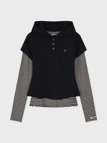 Hooded Layered Stripe Top [Navy] - FALLETT - Modalova