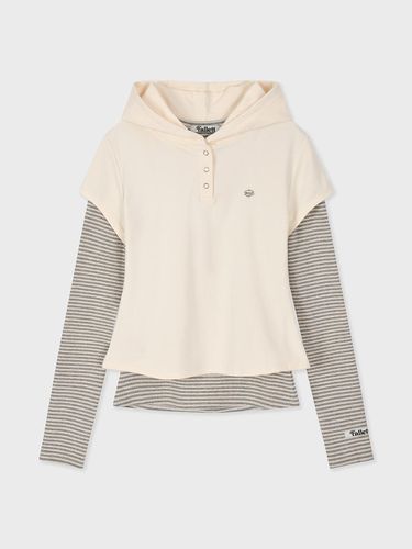 Hooded Layered Stripe Top [Beige] - FALLETT - Modalova