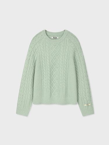 Round Neck Cable Knit Sweater [GREEN] - FALLETT - Modalova