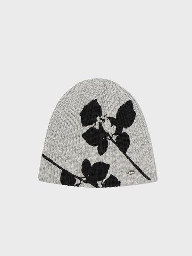 Flower Graphic Beanie Gray - FALLETT - Modalova