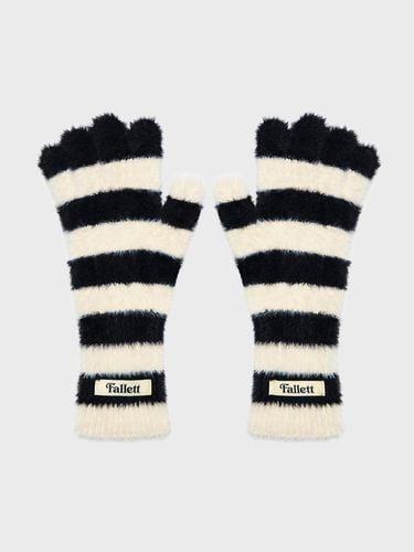 Hairy Knit Fingerhole Stripe Gloves [Black] - FALLETT - Modalova