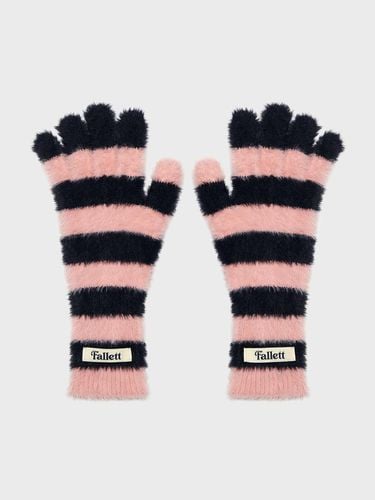 Hairy Knit Fingerhole Stripe Gloves [Pink] - FALLETT - Modalova