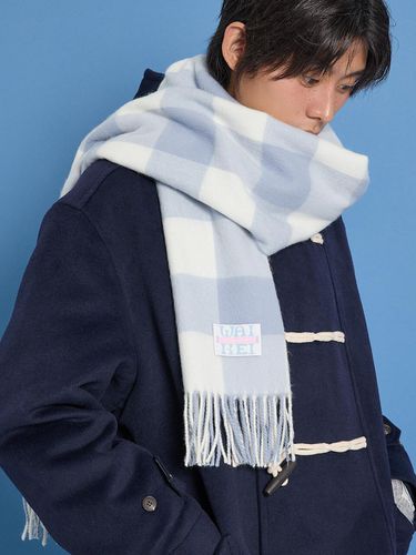 Tone-on-tone check muffler sky blue - WAIKEI - Modalova