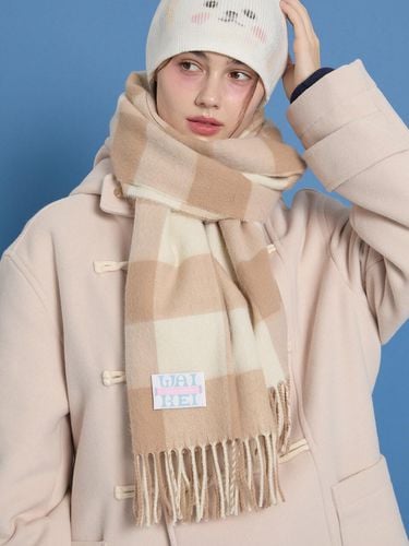 Tone-on-tone checkered muffler beige - WAIKEI - Modalova