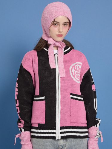 Sporty Logo Zip-Up Cardigan Pink - WAIKEI - Modalova