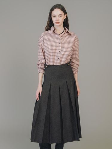 Gold Button Twill Pleated Wool Blend Skirt - ANEDIT - Modalova