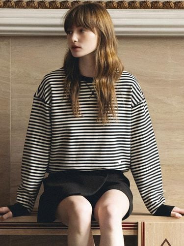 Stripe Stitch Loose Fit Sweatshirt [Navy/Black] - ANEDIT - Modalova