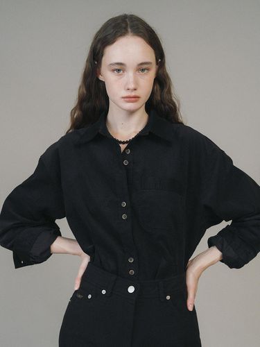 Narrow Wale Corduroy Button Point Shirt [Black] - ANEDIT - Modalova