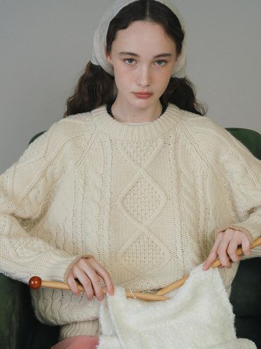 Fine Wool Cable Knit Relaxed Fit Sweater [Vanilla] - ANEDIT - Modalova