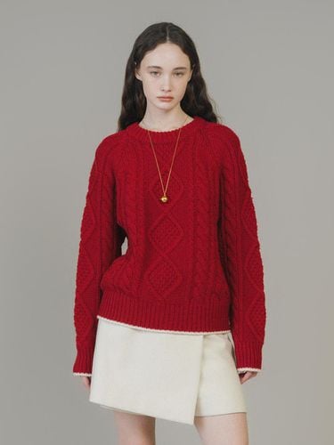 Fine Wool Cable Knit Relaxed Fit Sweater [Haute Red] - ANEDIT - Modalova