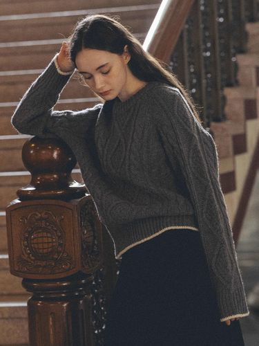 Fine Wool Cable Knit Relaxed Fit Sweater [Gray] - ANEDIT - Modalova