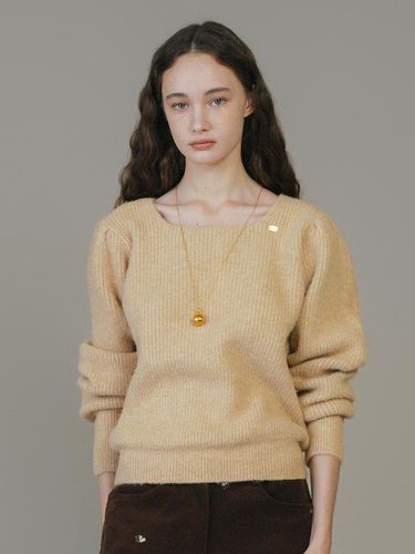 Feminine Square Neck Wool Blend Ribbed Knit [Croissant] - ANEDIT - Modalova