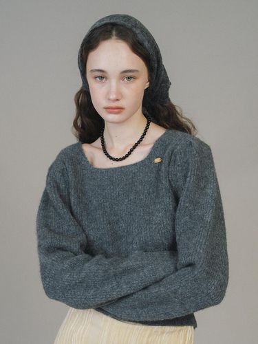 Feminine Square Neck Wool Blend Knit [Cloud Gray] - ANEDIT - Modalova