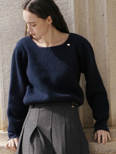 Feminine Square Neck Wool Blend Knit [Night] - ANEDIT - Modalova