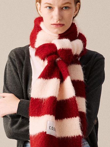 Stripe Long Plush Muffler [Red] - COQUET - Modalova